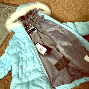 Little girls powder blue fur trim hood jacket